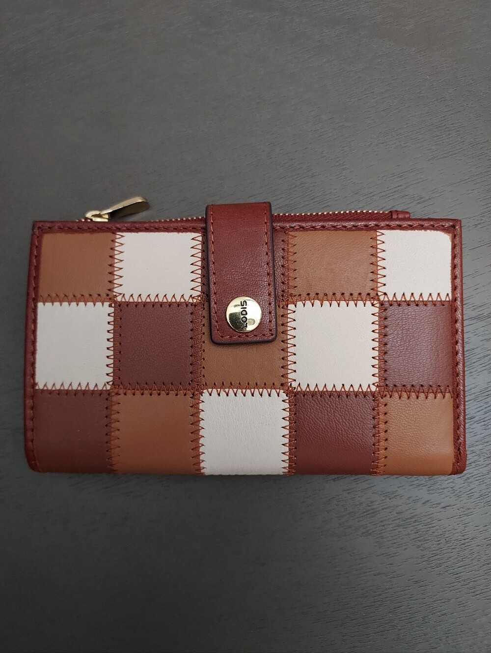 Lodis Tessara Patchwork Leather RFID Wallet - Brown, Tan & White